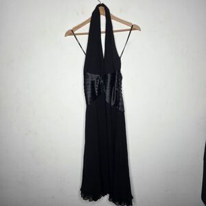 90s Tadashi Black Silk Halter Cocktail/Party/Formal Dress With Shawl Size 14